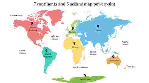 7 continents and 5 oceans map powerpoint